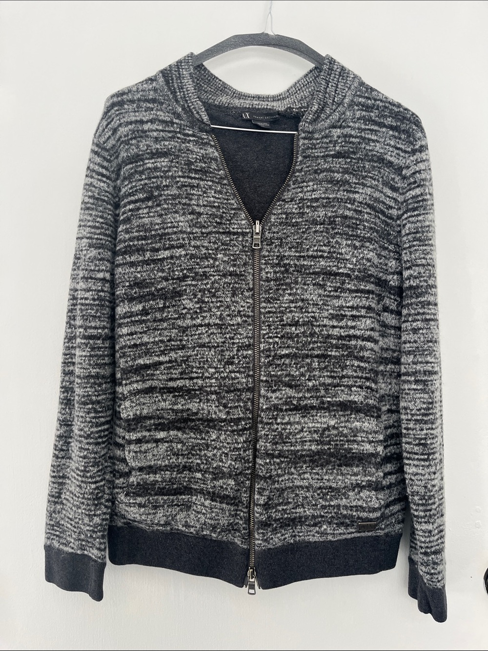 Textured Black & Gray Zip-Up Sweater Jacket